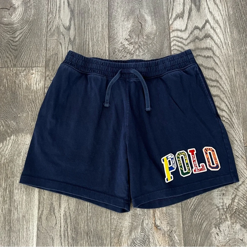 POLO RALPH LAUREN Patch Logo Navy Blue Jersey Shorts Size M